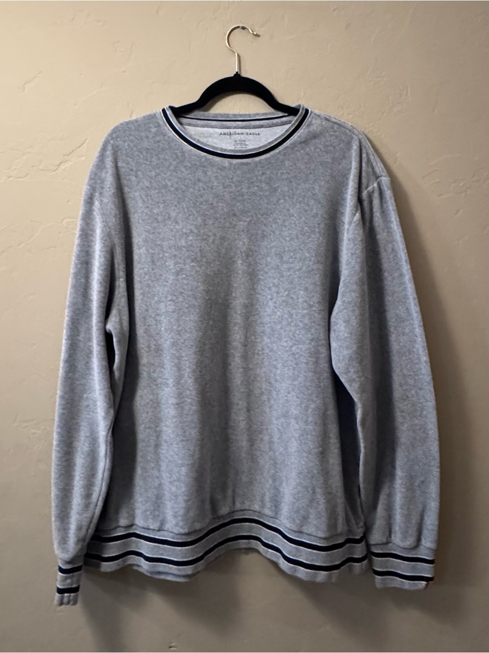 American Eagle Outfitters Light Gray Crewneck Sweater with Black Trim